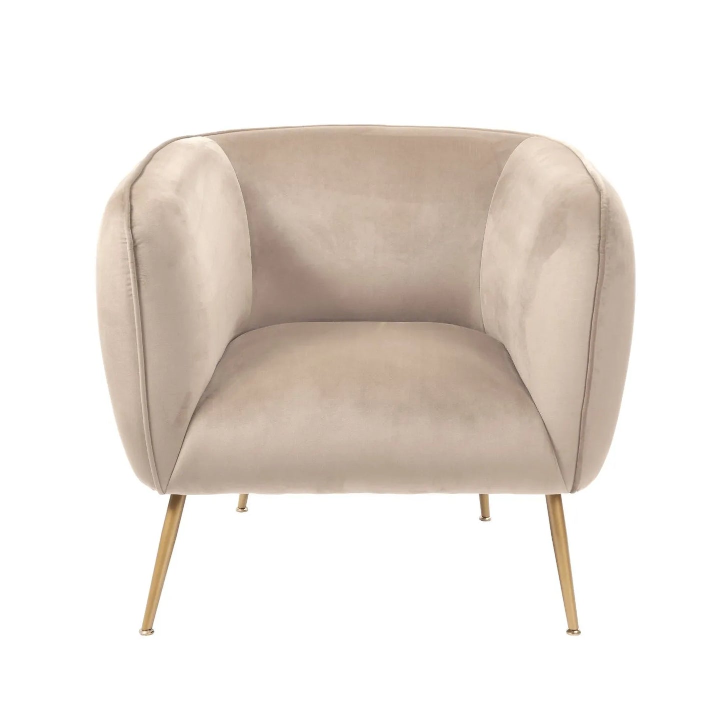 Aalya Neutral Beige Velvet Armchair with Gold/Black Metal Legs - Click Style