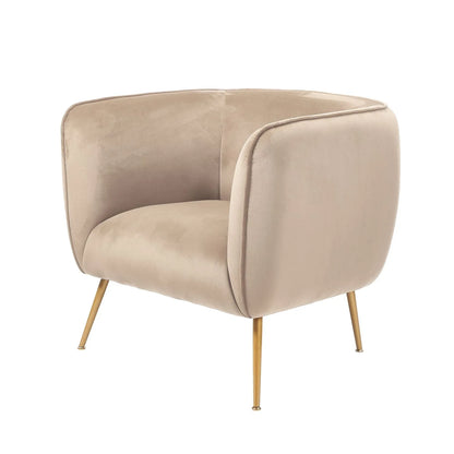 Aalya Neutral Beige Velvet Armchair with Gold/Black Metal Legs - Click Style