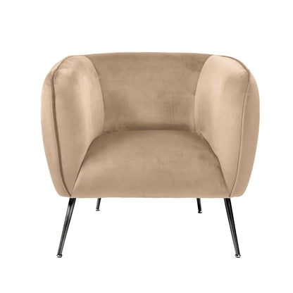 Aalya Neutral Beige Velvet Armchair with Gold/Black Metal Legs - Click Style