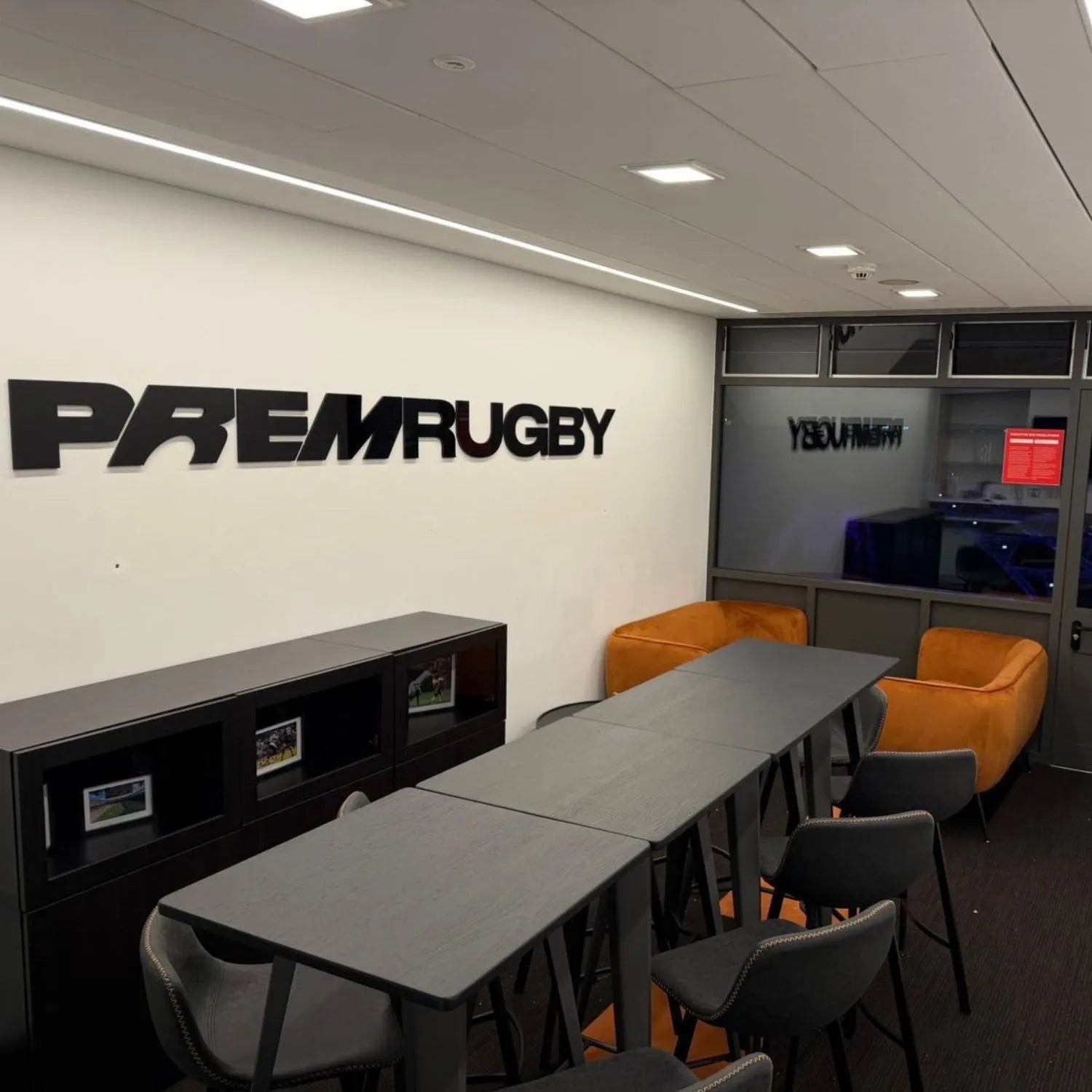 Aalya Orange Brown Velvet 2 Seater Sofa with Gold/Black Metal Legs Premiership Rugby Hospitality Box at Twickenham Stadium | Click Style