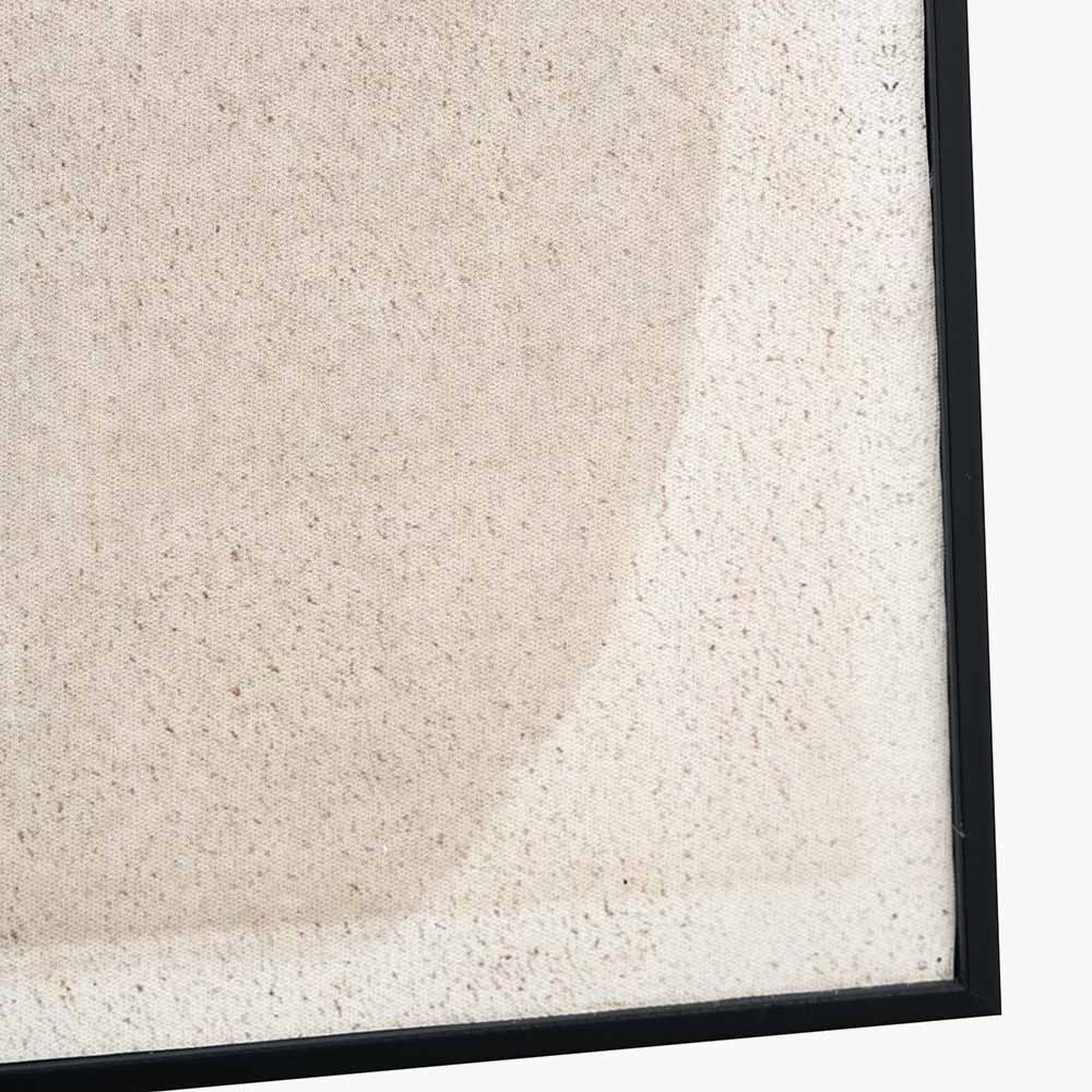 Abstract Cream Grey & Black Canvas Wall Art – Modern Neutral Oval Design with Slim Black Wooden Frame 80x60cm | Click Style