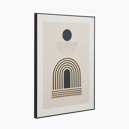 Abstract Gold, Black & Stone Canvas Wall Art – Art Deco Scandi Design with Slim Black Frame 80x60cm | Click Style