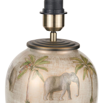 Jenny Worrall Safari Glass Table Lamp Base – Handcrafted African Elephants, Giraffes & Leopards Design in Cream Champagne & Gold with Antique Brass Feet Bulbous Shape 35x20x20cm | Click Style