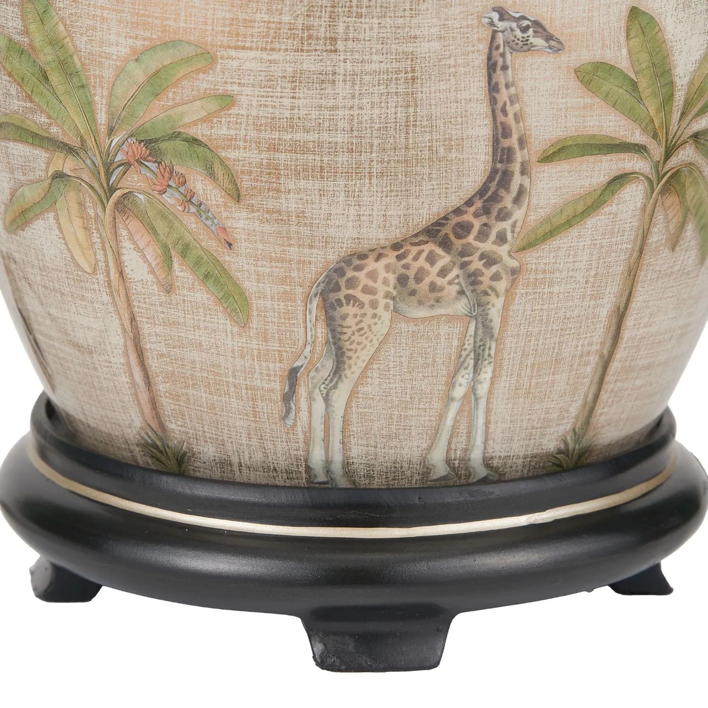 Jenny Worrall Safari Glass Table Lamp Base – Handcrafted African Elephants, Giraffes & Leopards Design in Cream Champagne & Gold with Antique Brass Feet Bulbous Shape 35x20x20cm | Click Style