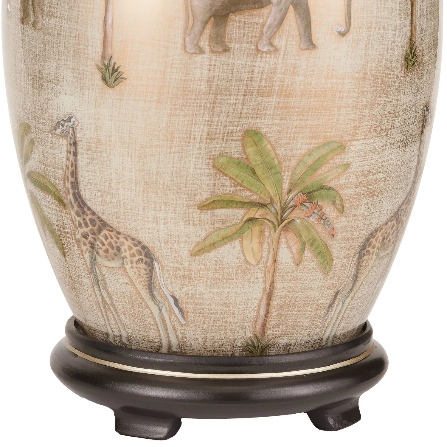 Jenny Worrall Safari Glass Table Lamp Base – Handcrafted African Elephants, Giraffes & Leopards Design in Cream Champagne & Gold with Antique Brass Feet Bulbous Shape 35x20x20cm | Click Style