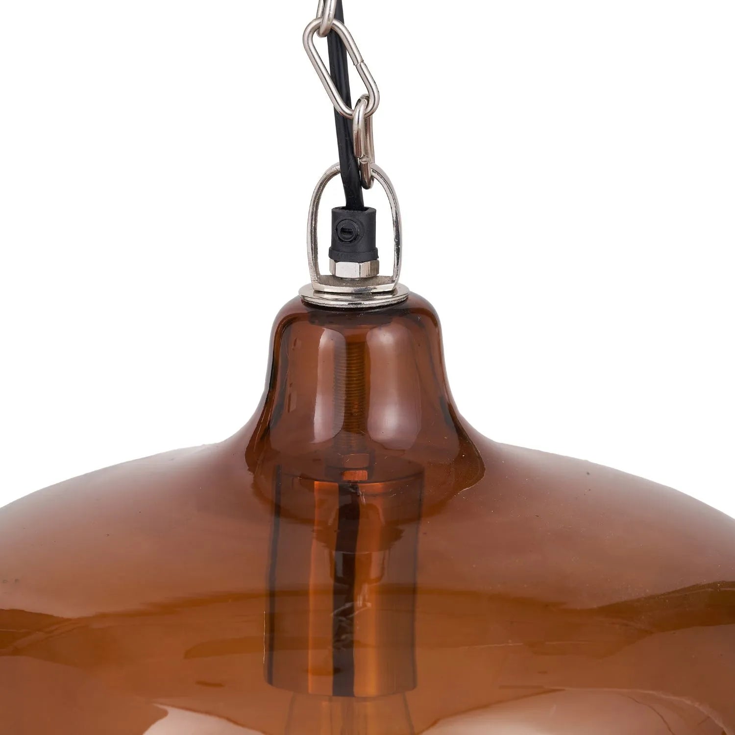 Amber Honey Glass Pendant Light with Nickel Fitting – Adjustable & Dimmable Rounded Squat Ceiling Pendant 130x29x29cm | Click Style