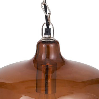 Amber Honey Glass Pendant Light with Nickel Fitting – Adjustable & Dimmable Rounded Squat Ceiling Pendant 130x29x29cm | Click Style