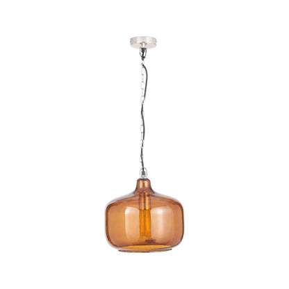 Amber Honey Glass Pendant Light with Nickel Fitting – Adjustable & Dimmable Rounded Squat Ceiling Pendant 130x29x29cm | Click Style