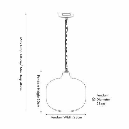 Amber Honey Glass Pendant Light with Nickel Fitting – Adjustable & Dimmable Rounded Squat Ceiling Pendant Dimensions 130x29x29cm | Click Style