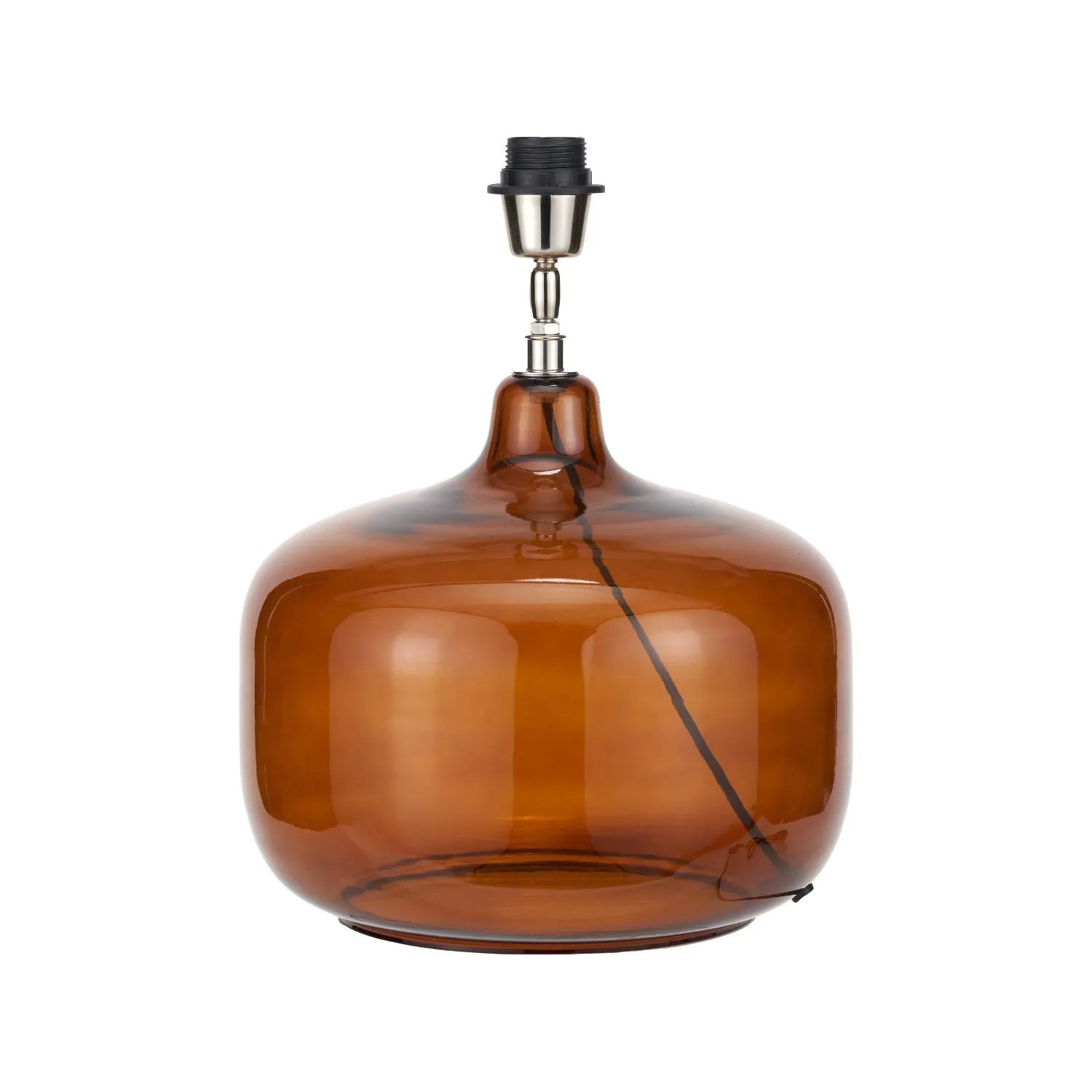 Amber Honey Glass Table Lamp Base with Nickel Fitting – Rounded Squat Decorative Table Light Base for Bedside & Side Tables 39x29x29cm | Click Style