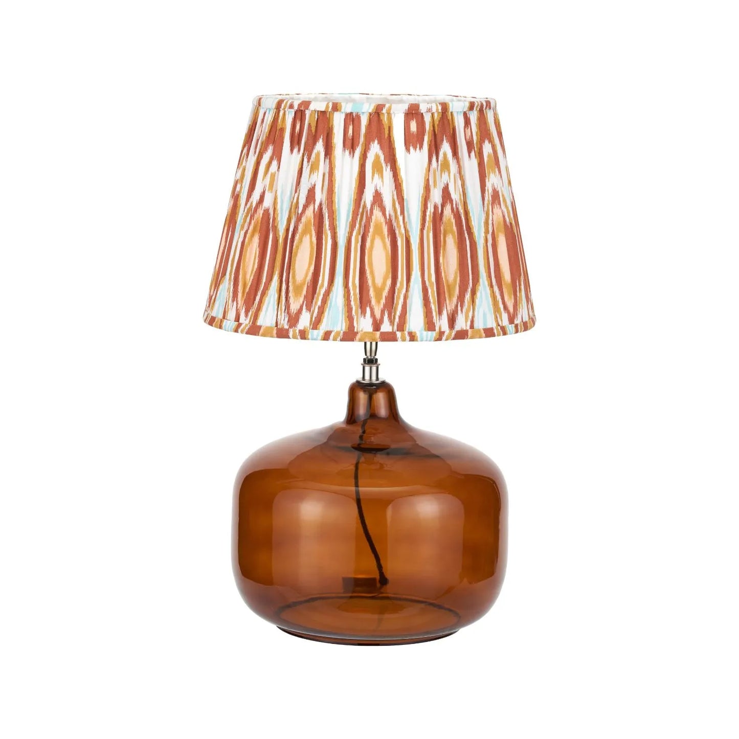 Amber Honey Glass Table Lamp Base with Nickel Fitting – Rounded Squat Decorative Table Light Base for Bedside & Side Tables 39x29x29cm | Click Style