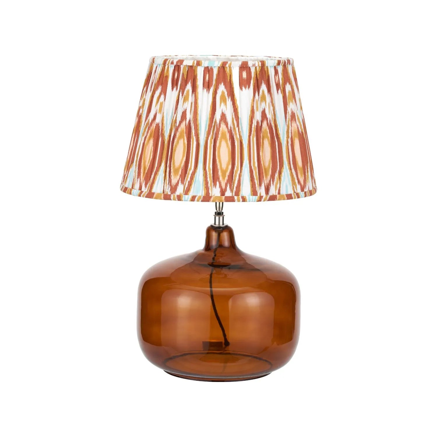 Amber Honey Glass Table Lamp Base with Nickel Fitting – Rounded Squat Decorative Table Light Base for Bedside & Side Tables 39x29x29cm | Click Style