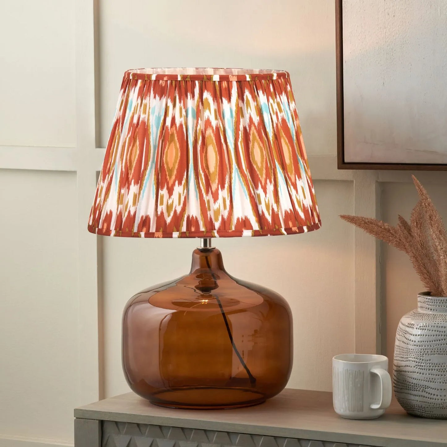 Amber Honey Glass Table Lamp Base with Nickel Fitting – Rounded Squat Decorative Table Light Base for Bedside & Side Tables 39x29x29cm | Click Style