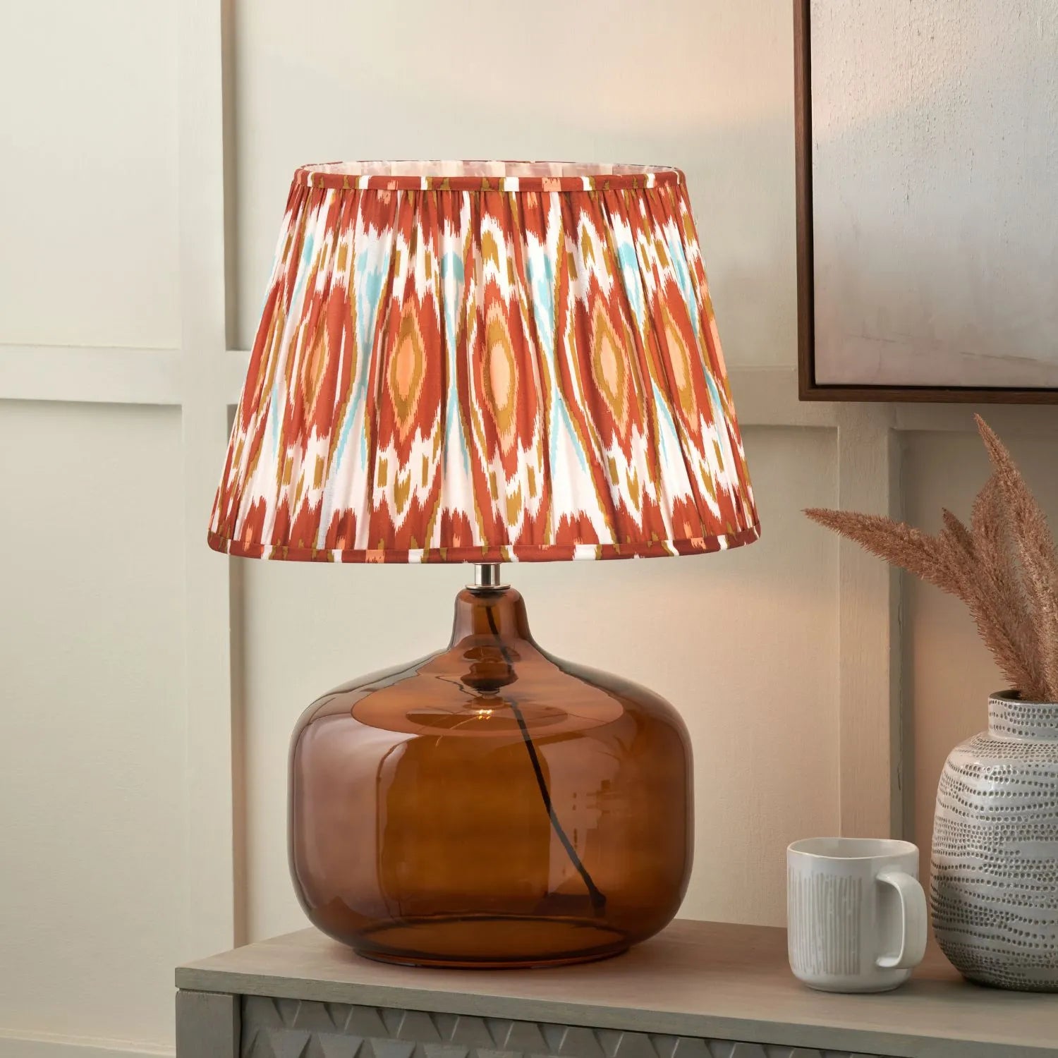 Amber Honey Glass Table Lamp Base with Nickel Fitting – Rounded Squat Decorative Table Light Base for Bedside & Side Tables 39x29x29cm | Click Style