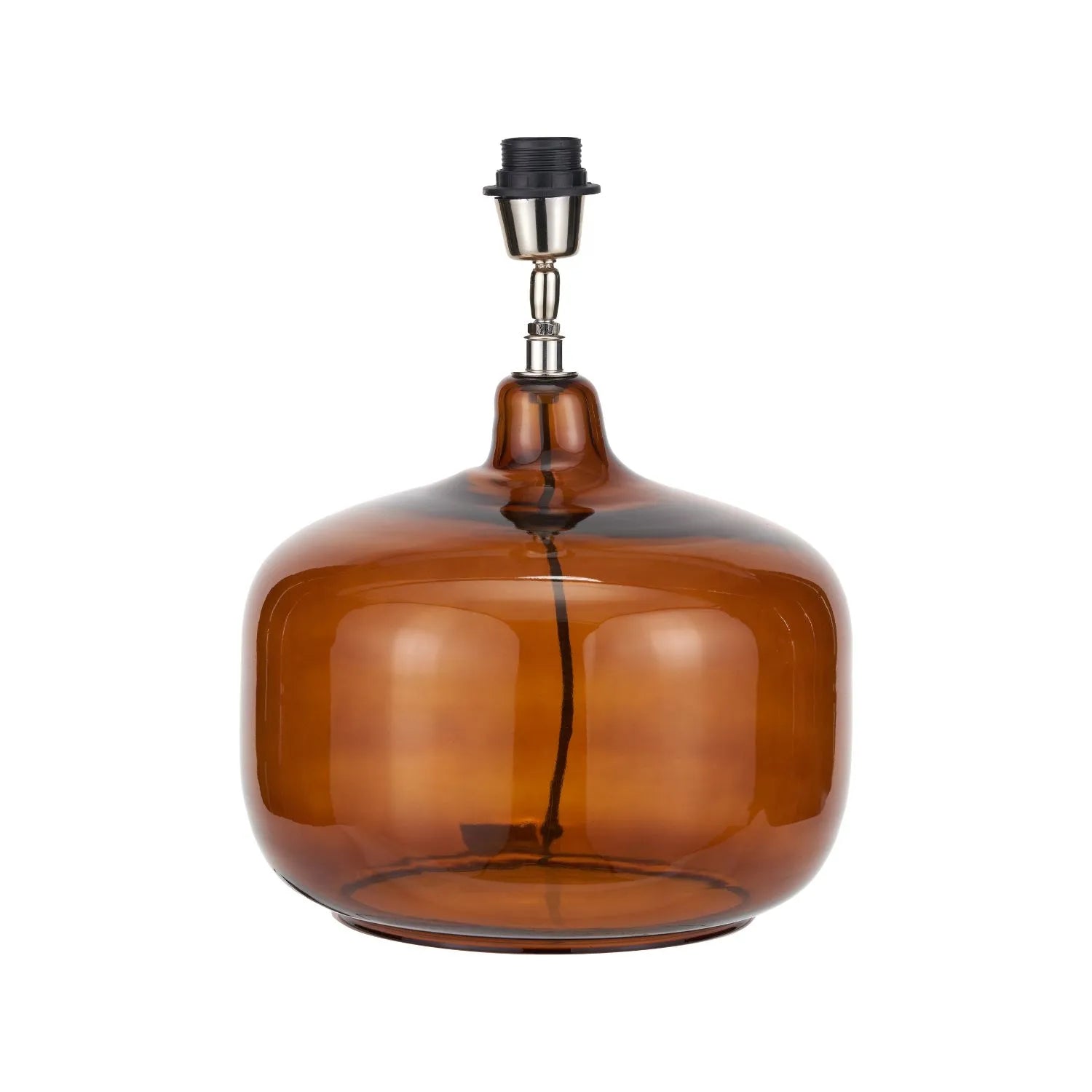 Amber Honey Glass Table Lamp Base with Nickel Fitting – Rounded Squat Decorative Table Light Base for Bedside & Side Tables 39x29x29cm | Click Style