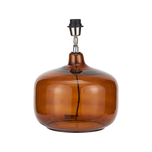 Amber Honey Glass Table Lamp Base with Nickel Fitting – Rounded Squat Decorative Table Light Base for Bedside & Side Tables 39x29x29cm | Click Style