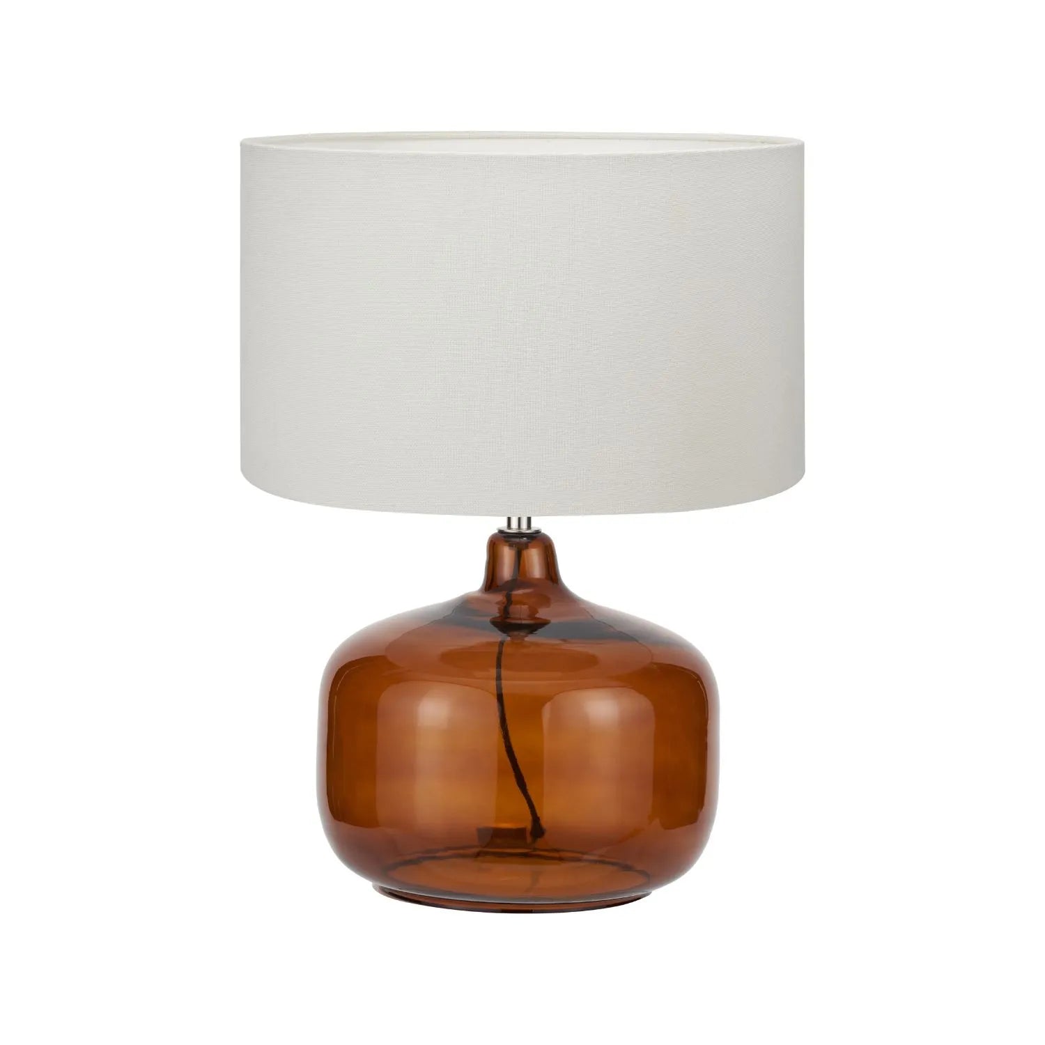 Amber Honey Glass Table Lamp Base with Nickel Fitting – Rounded Squat Decorative Table Light Base for Bedside & Side Tables 39x29x29cm | Click Style