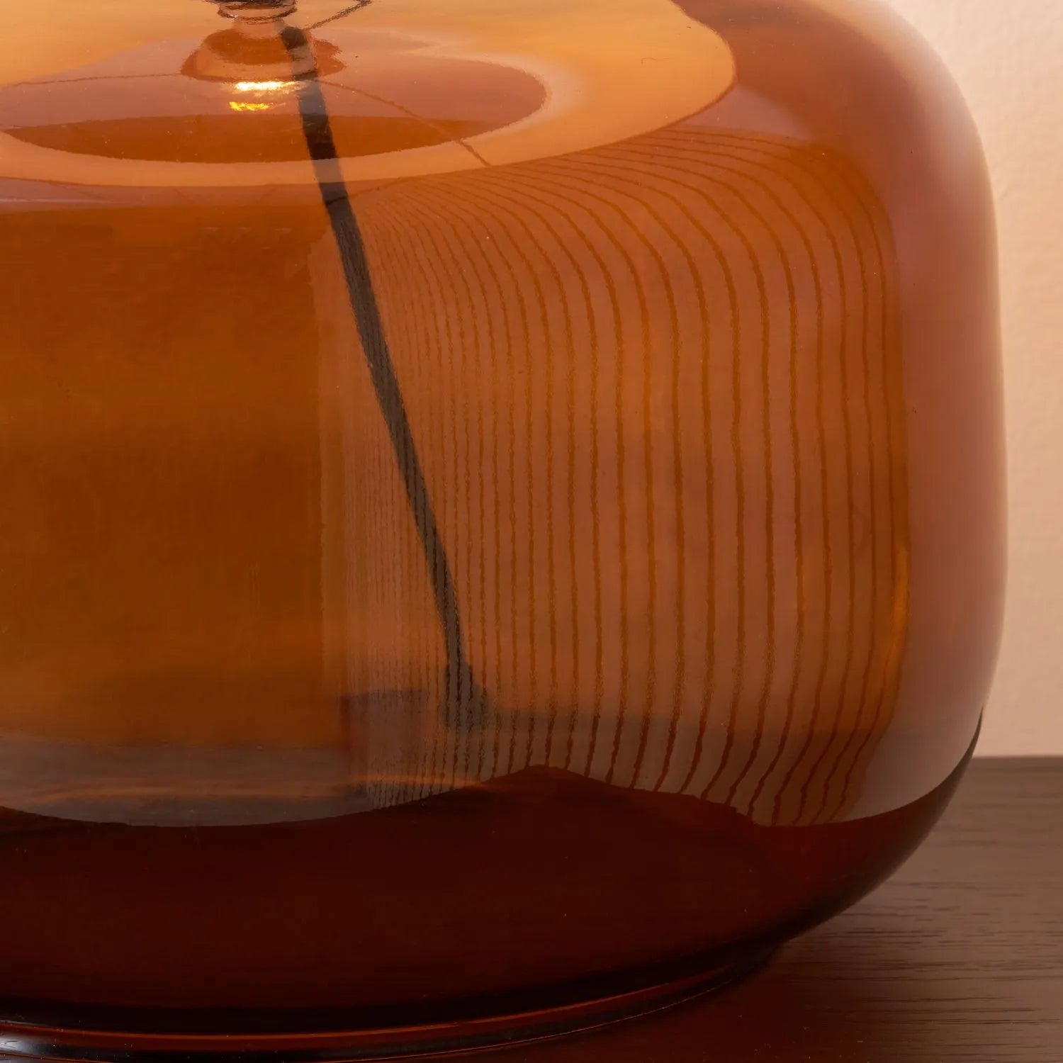 Amber Honey Glass Table Lamp Base with Nickel Fitting – Rounded Squat Decorative Table Light Base for Bedside & Side Tables 39x29x29cm | Click Style