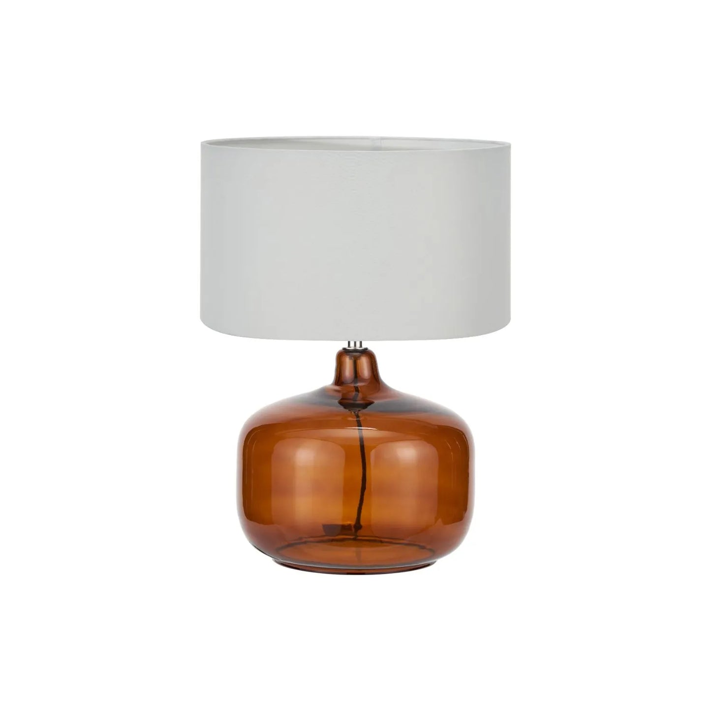 Amber Honey Glass Table Lamp with 40cm Ivory Cotton Drum Shade – Rounded Squat Decorative Table Light for Bedside & Side Tables 58x40x40cm | Click Style