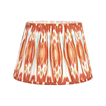 Amber Honey Glass Table Lamp with 40cm Orange Cinnamon & White Tribal Ikat Mushroom Pleated Cotton Shade – Rounded Squat Decorative Table Light for Bedside & Side Tables 61x40x40cm | Click Style
