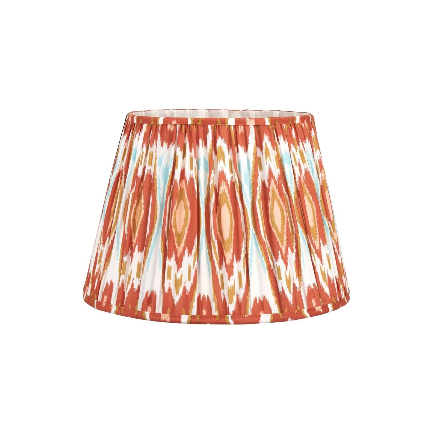 Amber Honey Glass Table Lamp with 40cm Orange Cinnamon & White Tribal Ikat Mushroom Pleated Cotton Shade – Rounded Squat Decorative Table Light for Bedside & Side Tables 61x40x40cm | Click Style