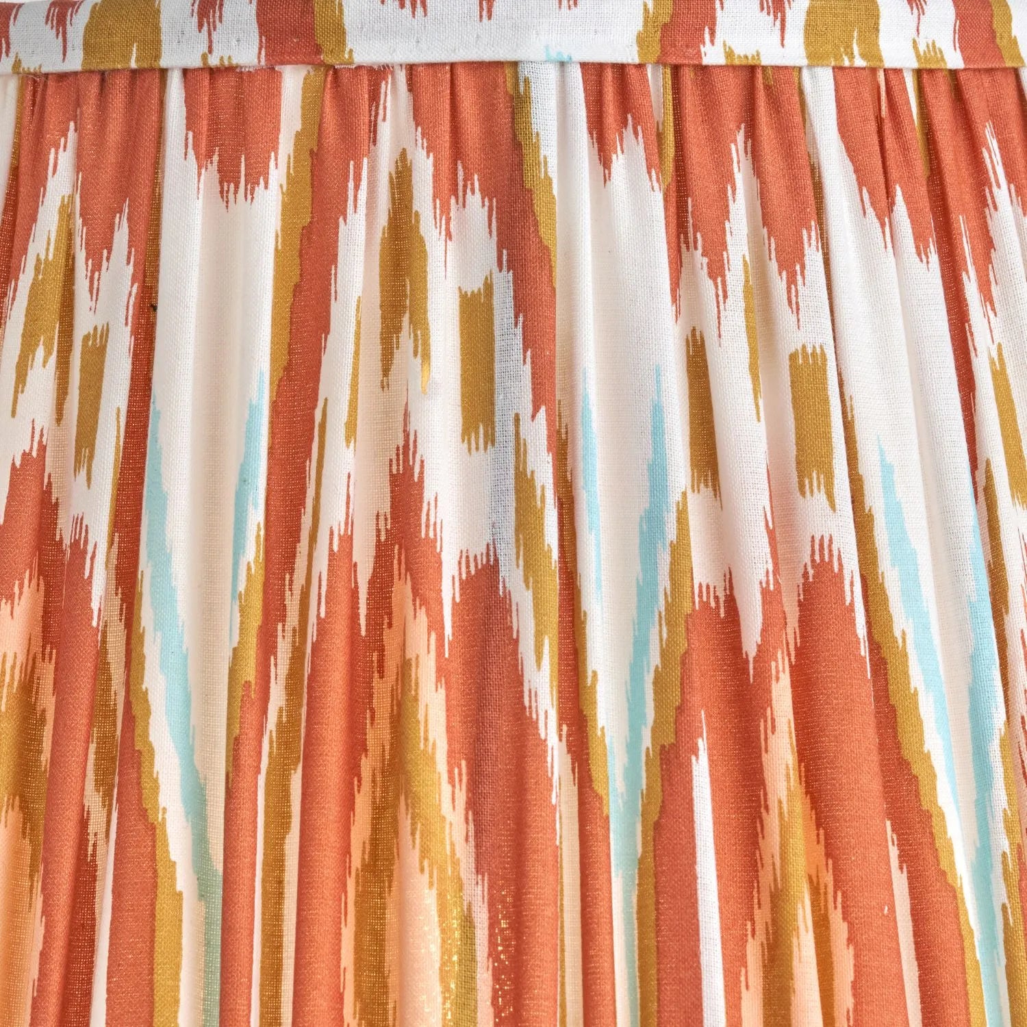 Amber Honey Glass Table Lamp with 40cm Orange Cinnamon & White Tribal Ikat Mushroom Pleated Cotton Shade – Rounded Squat Decorative Table Light for Bedside & Side Tables 61x40x40cm | Click Style