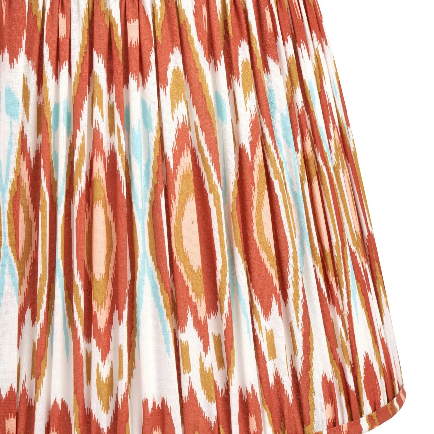 Amber Honey Glass Table Lamp with 40cm Orange Cinnamon & White Tribal Ikat Mushroom Pleated Cotton Shade – Rounded Squat Decorative Table Light for Bedside & Side Tables 61x40x40cm | Click Style