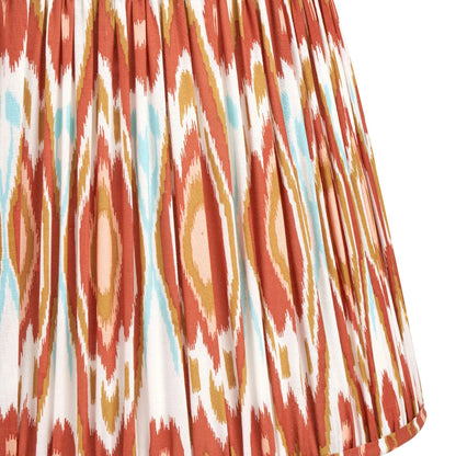 Amber Honey Glass Table Lamp with 40cm Orange Cinnamon & White Tribal Ikat Mushroom Pleated Cotton Shade – Rounded Squat Decorative Table Light for Bedside & Side Tables 61x40x40cm | Click Style