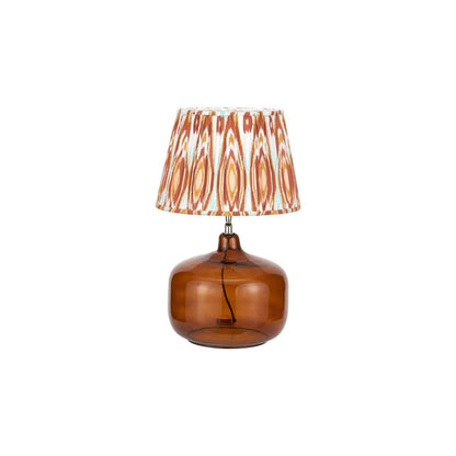 Amber Honey Glass Table Lamp with 40cm Orange Cinnamon & White Tribal Ikat Mushroom Pleated Cotton Shade – Rounded Squat Decorative Table Light for Bedside & Side Tables 61x40x40cm | Click Style