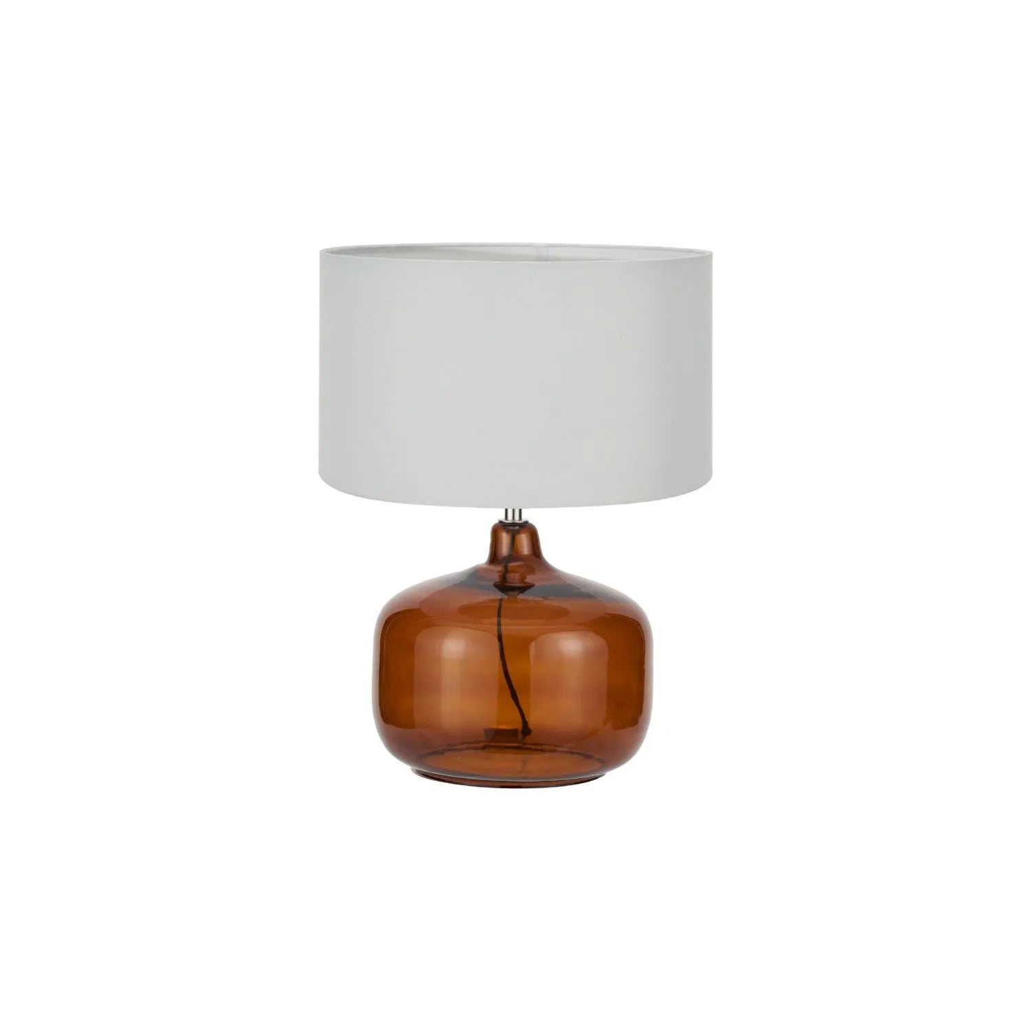 Amber Honey Glass Table Lamp with 40cm White Cotton Handloom Drum Shade – Rounded Squat Decorative Table Light for Bedside & Side Tables 58x40x40cm | Click Style