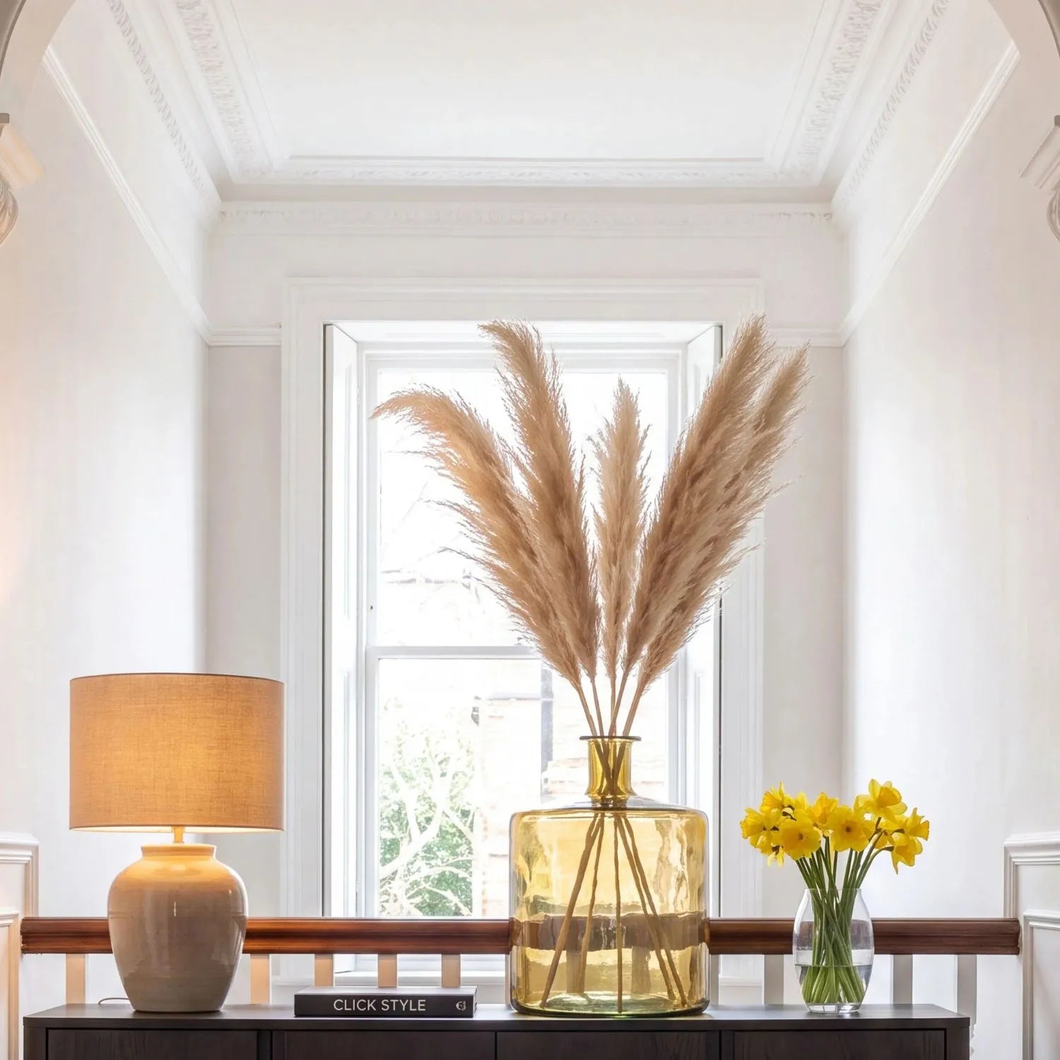 Amber Yellow Recycled Glass Bottle Floor Vase with Narrow Neck and Rounded Base H45xW35xD35cm | Click Style