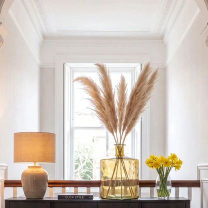 Amber Yellow Recycled Glass Bottle Floor Vase with Narrow Neck and Rounded Base H45xW35xD35cm | Click Style