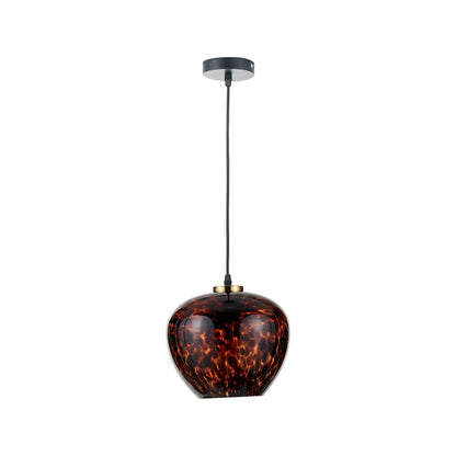 Amber & Brown Tortoiseshell Glass Pendant Light with Brushed Gold Fitting – Adjustable & Dimmable Bowl Ceiling Pendant 105x24x24cm | Click Style