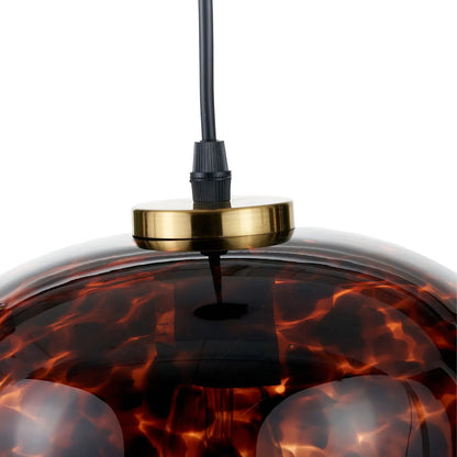 Amber & Brown Tortoiseshell Glass Pendant Light with Brushed Gold Fitting – Adjustable & Dimmable Bowl Ceiling Pendant 105x24x24cm | Click Style