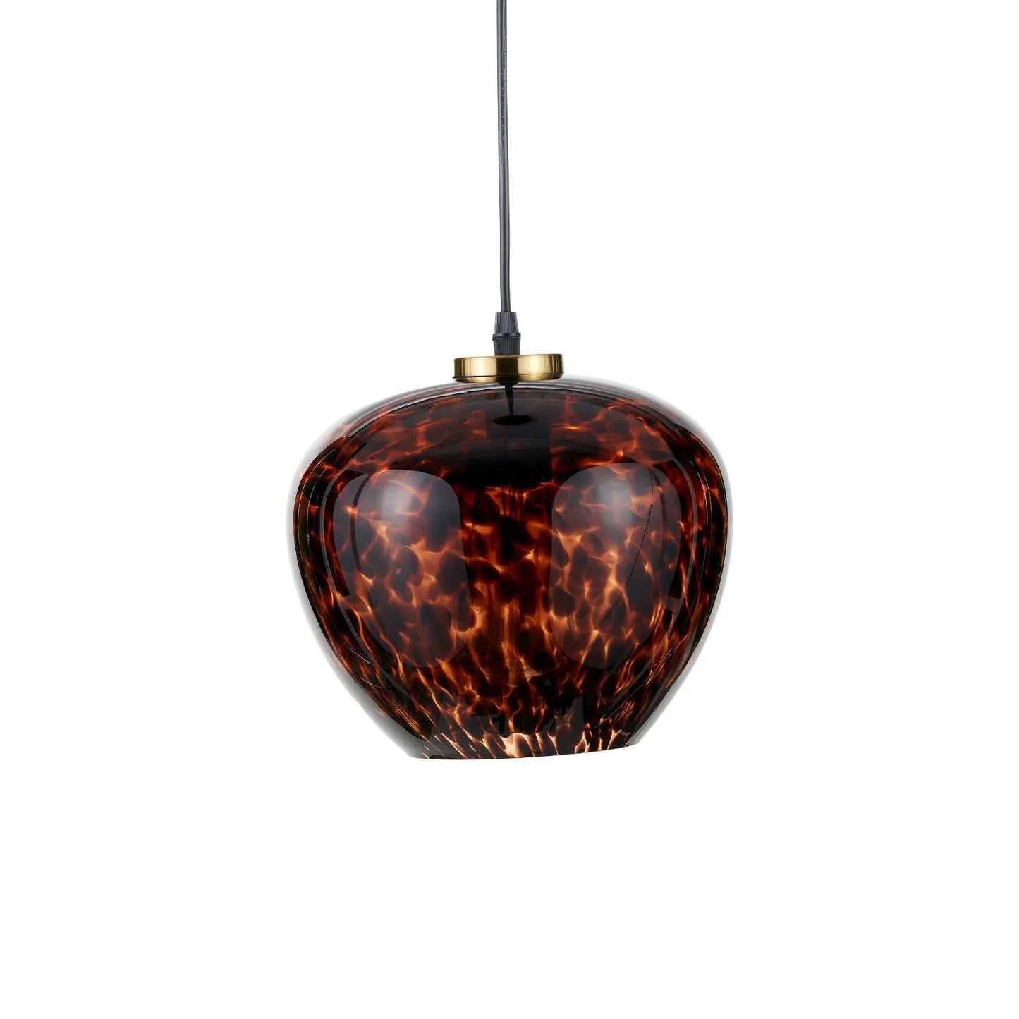 Amber & Brown Tortoiseshell Glass Pendant Light with Brushed Gold Fitting – Adjustable & Dimmable Bowl Ceiling Pendant 105x24x24cm | Click Style