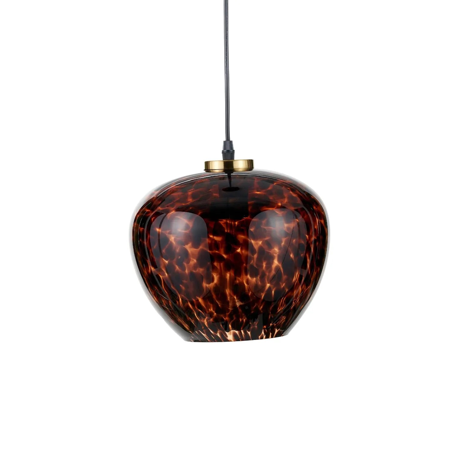 Amber & Brown Tortoiseshell Glass Pendant Light with Brushed Gold Fitting – Adjustable & Dimmable Bowl Ceiling Pendant 105x24x24cm | Click Style