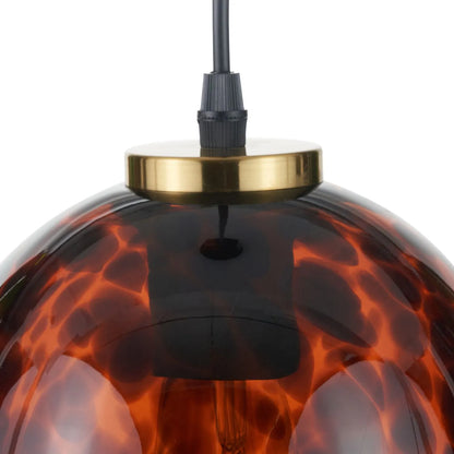 Amber & Brown Tortoiseshell Glass Pendant Light with Brushed Gold Fitting – Adjustable & Dimmable Oval Ceiling Pendant 111x20x20cm | Click Style