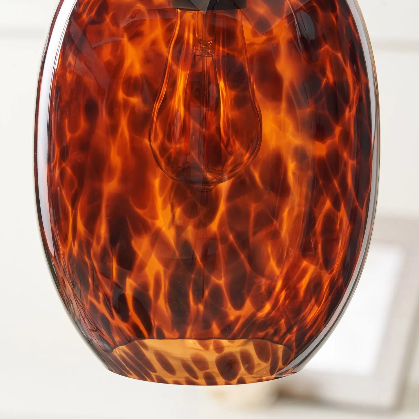 Amber & Brown Tortoiseshell Glass Pendant Light with Brushed Gold Fitting – Adjustable & Dimmable Oval Ceiling Pendant 111x20x20cm | Click Style
