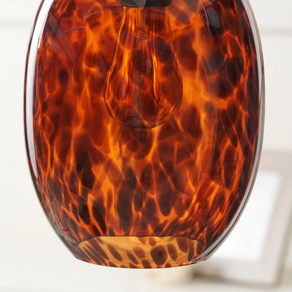 Amber & Brown Tortoiseshell Glass Pendant Light with Brushed Gold Fitting – Adjustable & Dimmable Oval Ceiling Pendant 111x20x20cm | Click Style