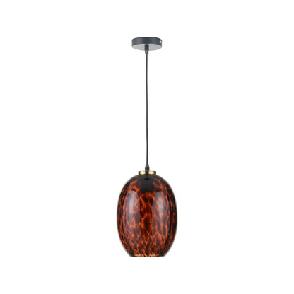 Amber & Brown Tortoiseshell Glass Pendant Light with Brushed Gold Fitting – Adjustable & Dimmable Oval Ceiling Pendant 111x20x20cm | Click Style