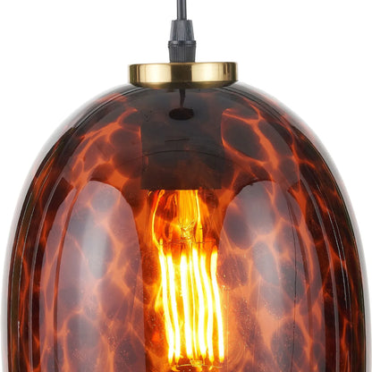 Amber & Brown Tortoiseshell Glass Pendant Light with Brushed Gold Fitting – Adjustable & Dimmable Oval Ceiling Pendant 111x20x20cm | Click Style