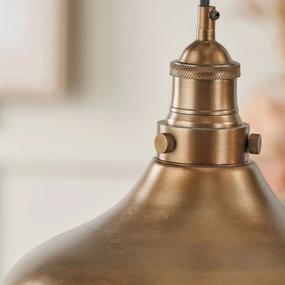 Antique Brass Café-Style Metal Adjustable Pendant Light With Vintage Flared Dome Shade – Industrial Hanging Ceiling Pendant 122x30x30cm | Click Style