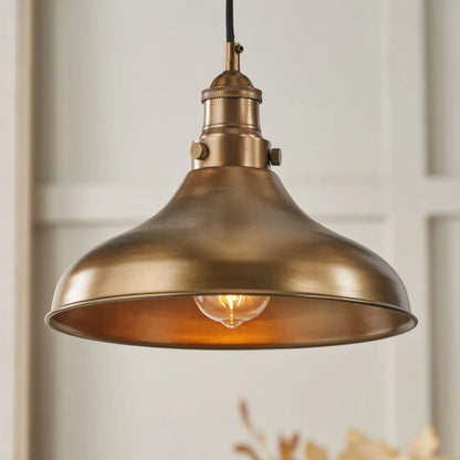 Antique Brass Café-Style Metal Adjustable Pendant Light With Vintage Flared Dome Shade – Industrial Hanging Ceiling Pendant 122x30x30cm | Click Style