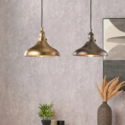 Antique Brass Café-Style Metal Adjustable Pendant Light With Vintage Flared Dome Shade – Industrial Hanging Ceiling Pendant 122x30x30cm | Click Style