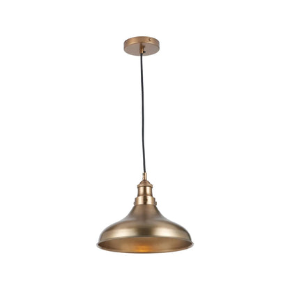 Antique Brass Café-Style Metal Adjustable Pendant Light With Vintage Flared Dome Shade – Industrial Hanging Ceiling Pendant 122x30x30cm | Click Style