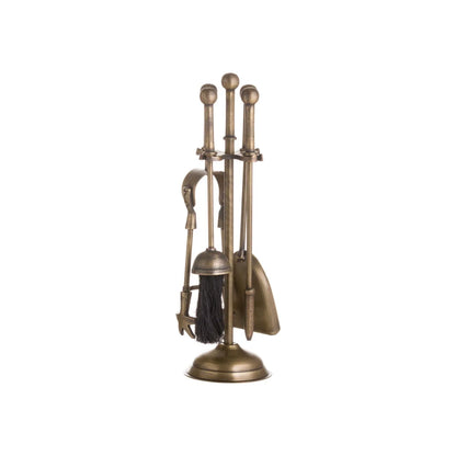 Antique Brass Fireside Companion Set with Ball-Topped Handles – 4 Piece Metal Fireplace Tool Set 40x12x12cm – Opposite Side View Showing Fireplace Tools | Click Style