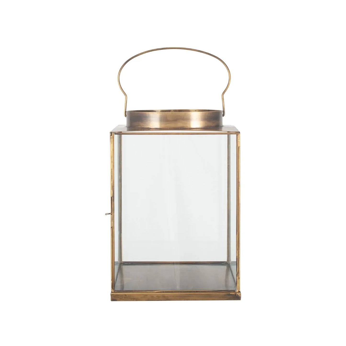 Antique Brass Lantern with Glass Panels & Loop Handle – Decorative Brass Candle Holder 37x25x25cm - Click Style