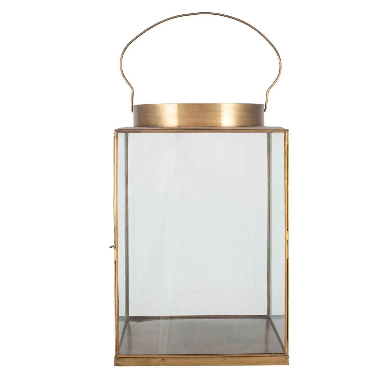 Antique Brass Lantern with Glass Panels & Loop Handle – Large Decorative Brass Candle Holder 45x30x30cm - Click Style