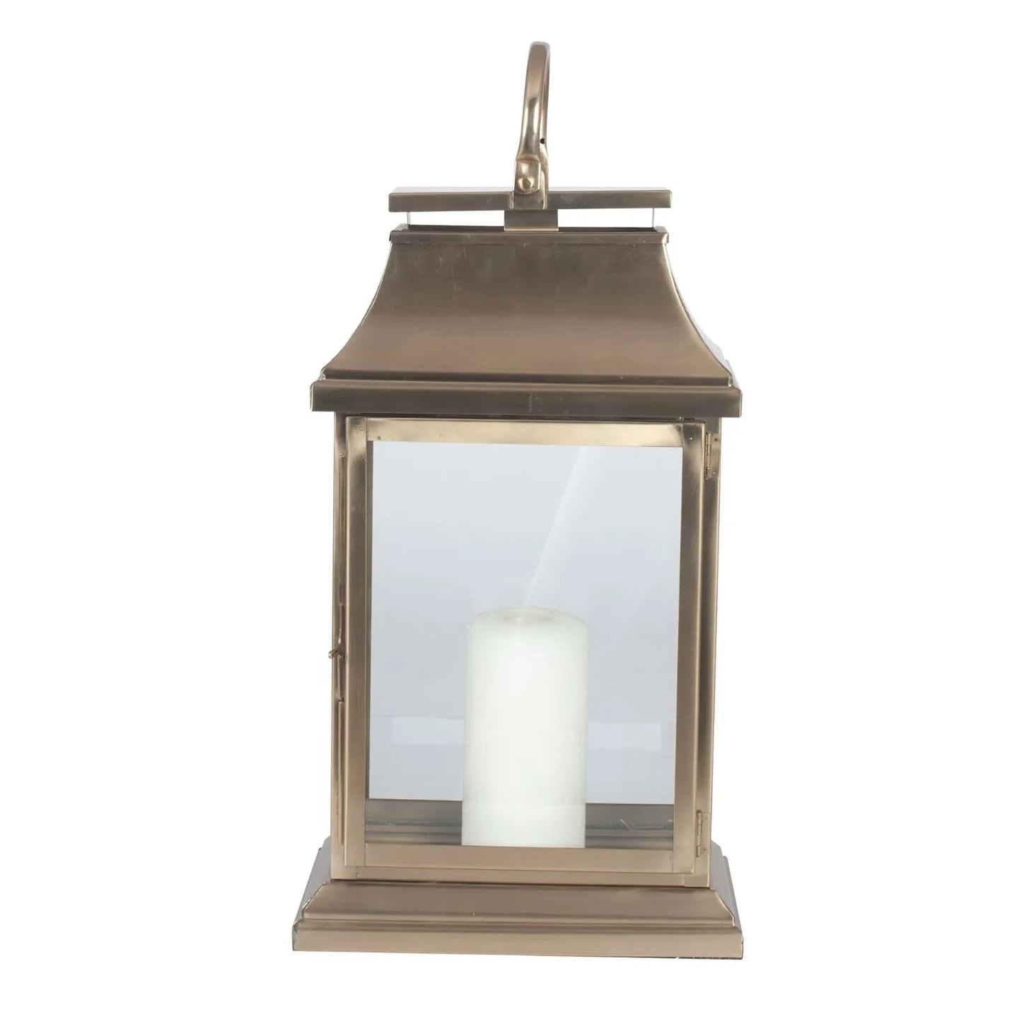 Antique Brass Lantern with Glass Panels & Metal Handle – Steel Candle Holder 43x25x13cm - Click Style