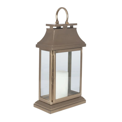 Antique Brass Lantern with Glass Panels & Metal Handle – Steel Candle Holder 43x25x13cm - Click Style